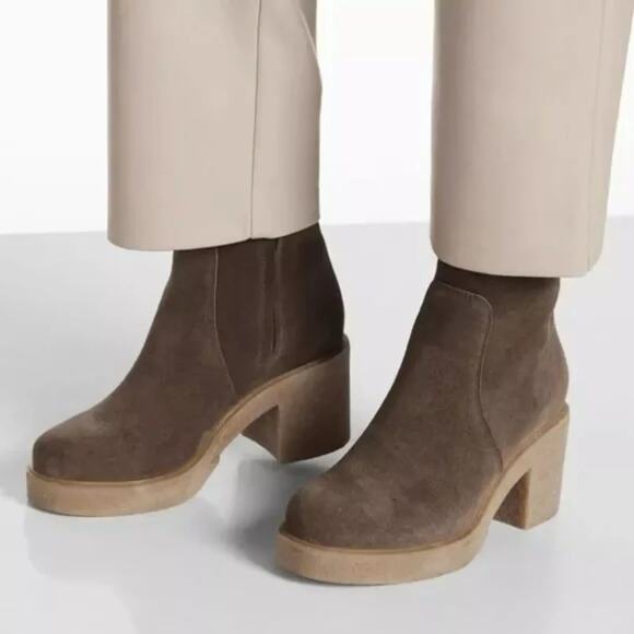 La Canadienne Zed‎ Boots Green Suede Block Heel Waterproof Bootie Sz 7.5 - Picture 2 of 13